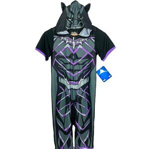 Marvel Avengers Black Panther Kids Hooded Costume PJs M 8/10 Flame Resistant